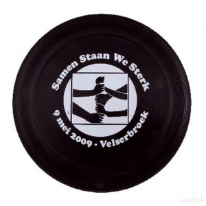 Goedkope bedrukte frisbee met logo (21 cm) met ringen, zwart