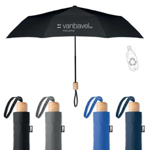 eco Foldable 21 inch RPET umbrella w wooden handle